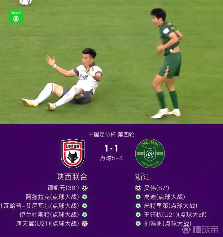 陕西联合足协杯激战浙江，点球大战6-5胜进十六强