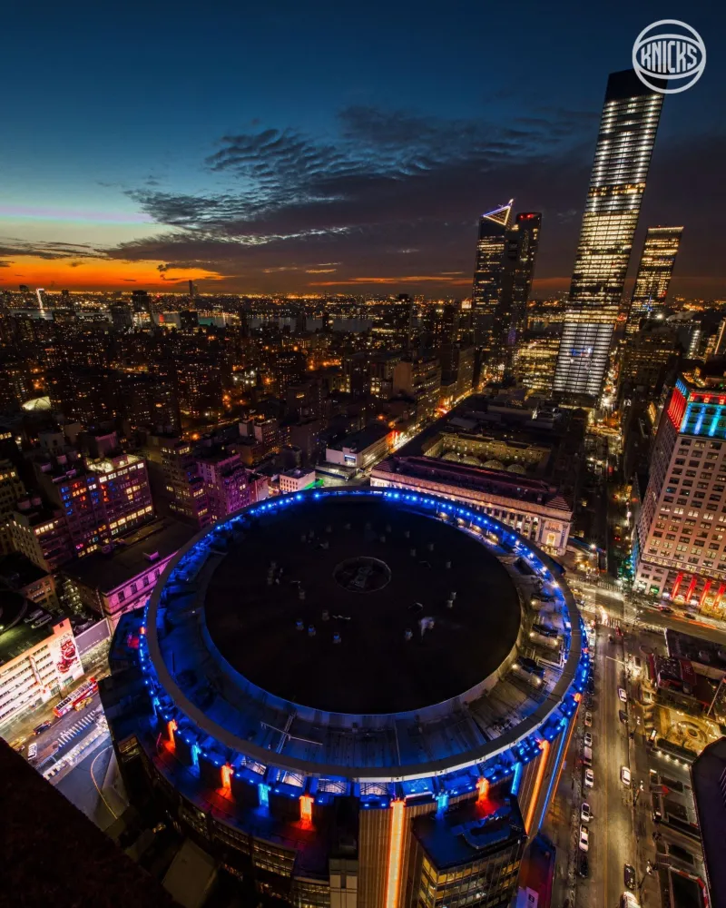 明天见！尼克斯官方晒麦迪逊广场花园球馆的俯视夜景