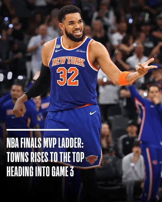 NBA官方：唐斯登顶FMVP榜榜首，尼克斯距离夺冠仅差2场胜利