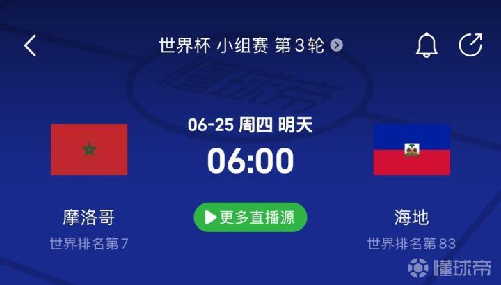 摩洛哥迎战海地：海地已无胜算，摩洛哥力争巩固小组地位