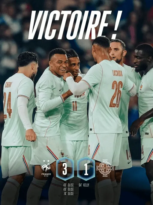 法国3-1北爱尔兰全场数据：射门25-4，射正5-2，绝对机会2-1