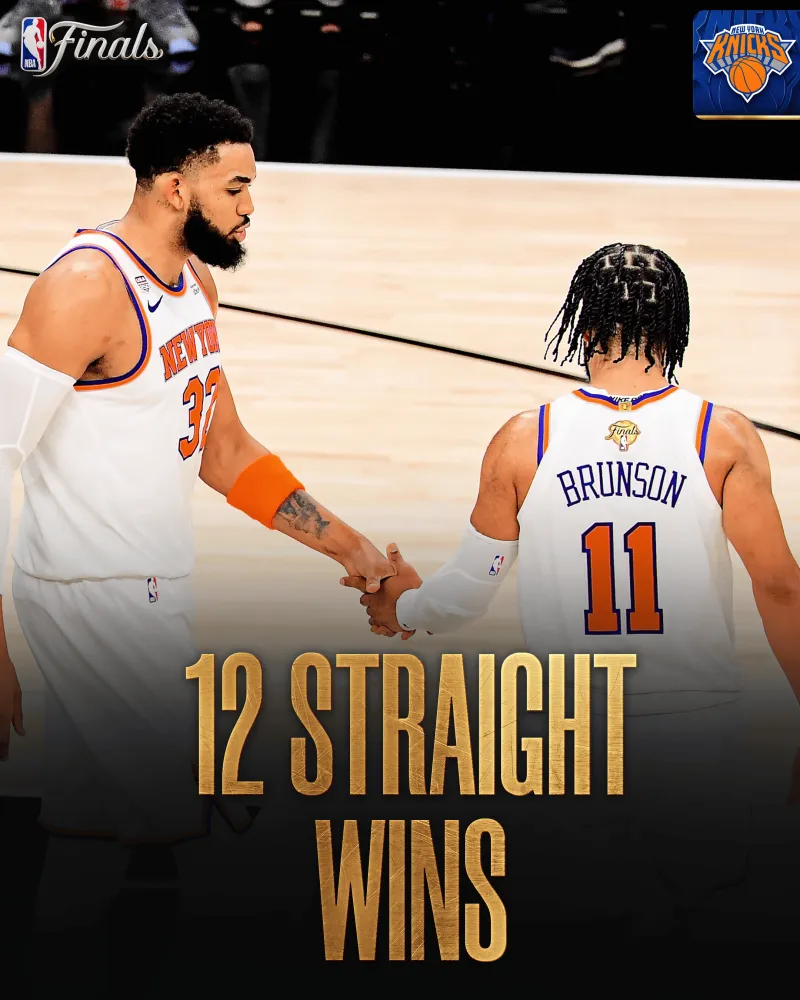 NBA官方：尼克斯季后赛豪取12连胜，比肩99年马刺和17年勇士