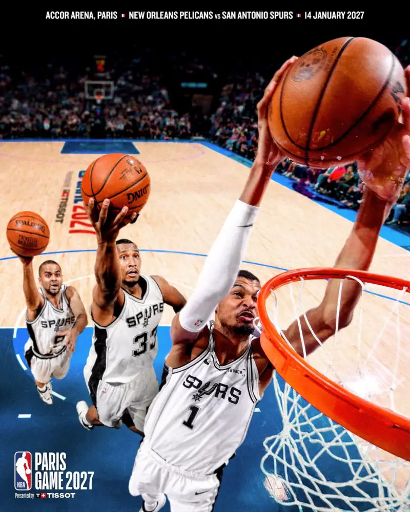 NBA欧洲官方：27年1月14日马刺与鹈鹕将在巴黎进行欧洲赛
