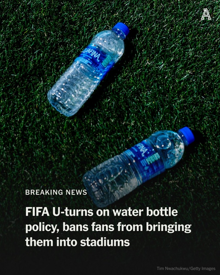 TA：FIFA允许球迷携带密封塑料水瓶，但暂不适用于墨西哥赛区