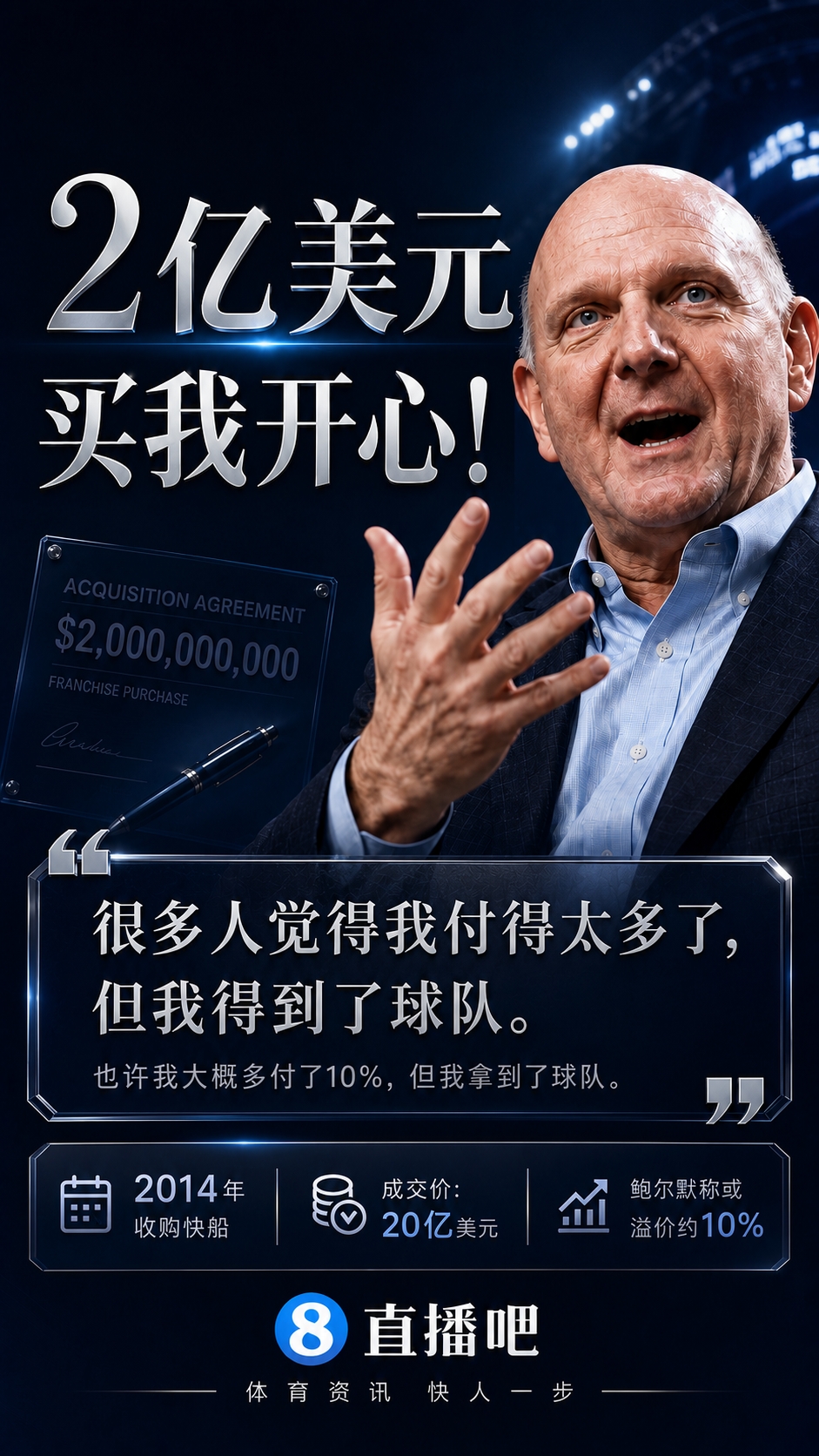 鲍尔默回忆购入快船经过：花费20亿，额外支出近2亿